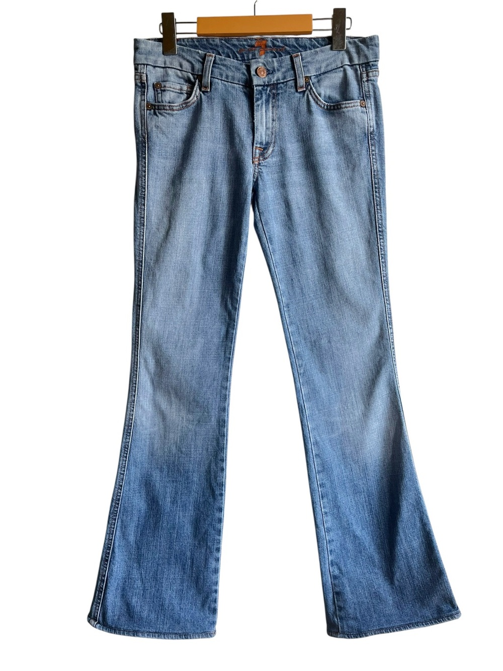 7 For All Mankind Pink A Pocket Flare Bootcut Jeans Size 27 Blue - Picture 2 of 15